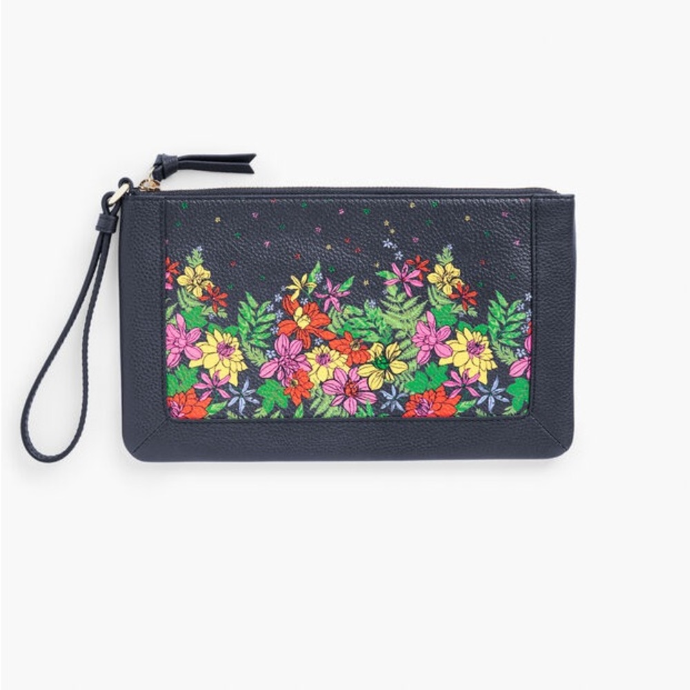 TALBOTS Blissful Floral Pebbled Leather Wristlet Purse